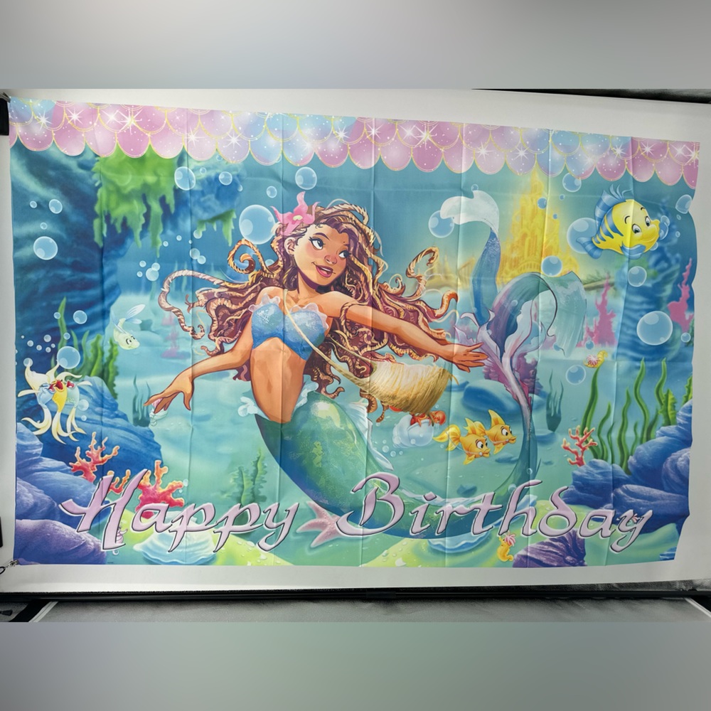 Mermaid Happy Birthday Backdrop Banner 5x3